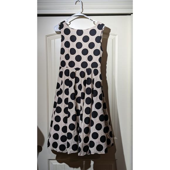 Jolie Moi Cream Black Polka Dot Fit and Flare Tie Back Dress Womens Sz 12 - Picture 10 of 11